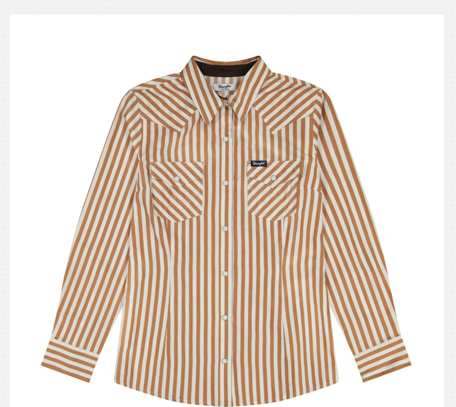 Wrangler Womens Retro Brown Stripe Snap Shirt