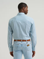Wrangler Mens Wrinkle Resist Long Sleeve Western Snap Stripe Shirt pointed front and back yokes with snap flap chest pockets western clothing