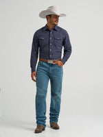 Wrangler Mens Cody Johnson Two Pocket Western Snap Shirt Solid Blue regular fit with single point yokes front and back cowboy ranch wear