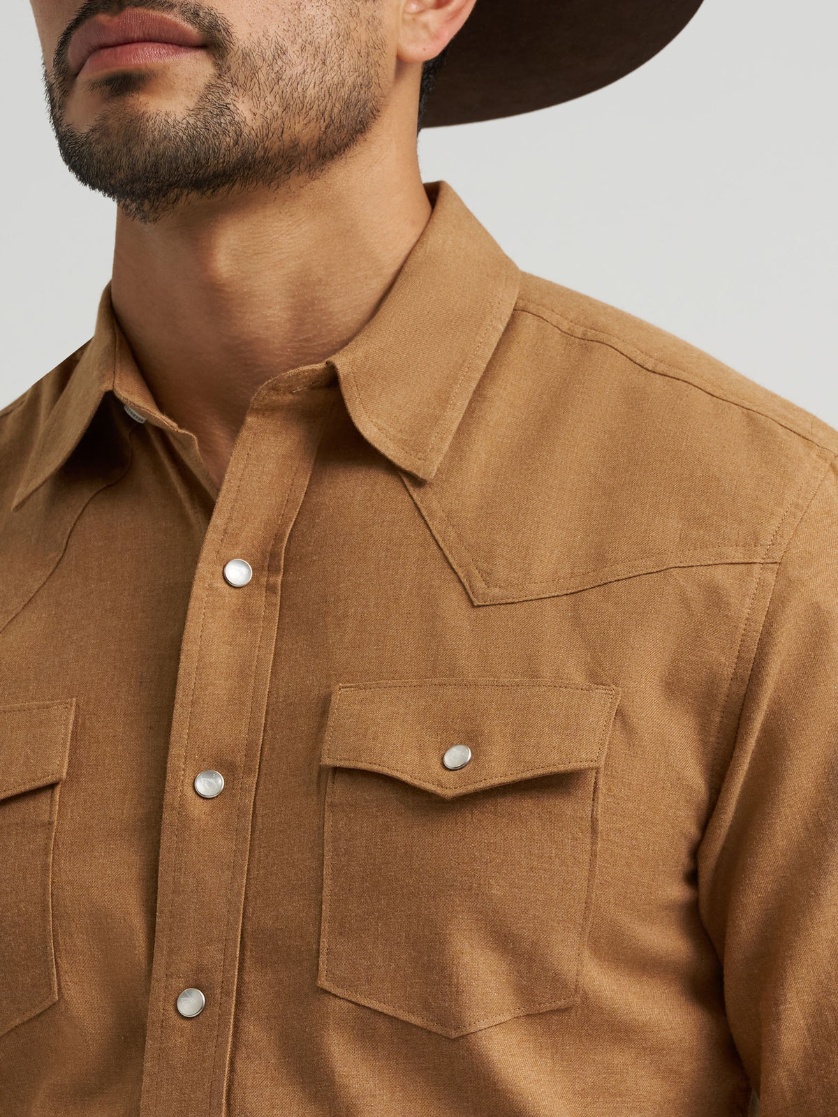 Wrangler Mens Cody Johnson Two Pocket Western Snap Shirt mitered snap cuffs with the Cody Johnson logo embroidered western fashion rodeo