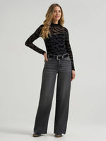 Wrangler Womens Retro Bailey High Rise Wide Leg Jean Harper wide leg silhouette with finished hem cowgirl