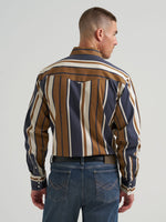 Wrangler Vintage Inspired Brushpopper Western Snap Workshirt Amber Wheat pearl snaps with three snap cuffs and chest pockets with W embroidery western fashion