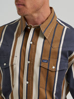 Wrangler Vintage Inspired Brushpopper Western Snap Workshirt Amber Wheat vintage inspired layering shirt for rodeo nights and ranch days Park City