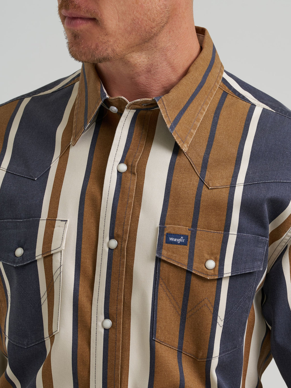 Wrangler Vintage Inspired Brushpopper Western Snap Workshirt Amber Wheat vintage inspired layering shirt for rodeo nights and ranch days Park City