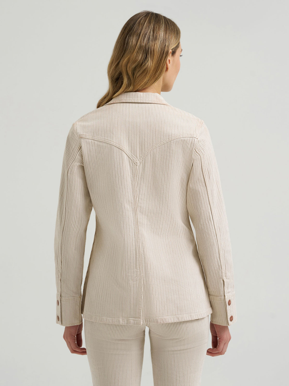 Wrangler Womens Western Pinstripe Blazer Cream western yokes finished with copper hardware cowgirl