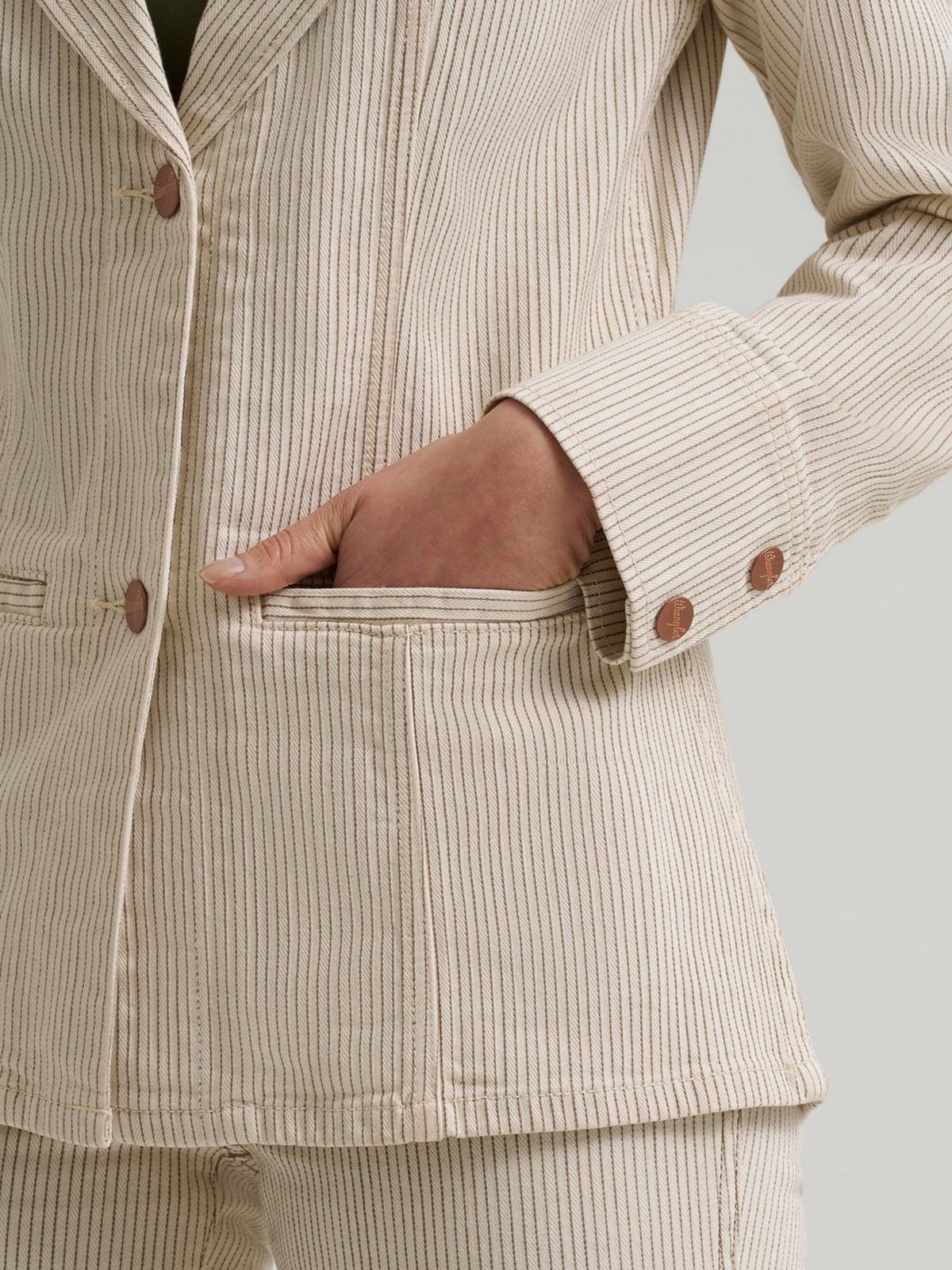 Wrangler Womens Western Pinstripe Blazer Cream polished western layer for date night or NFR week Park City