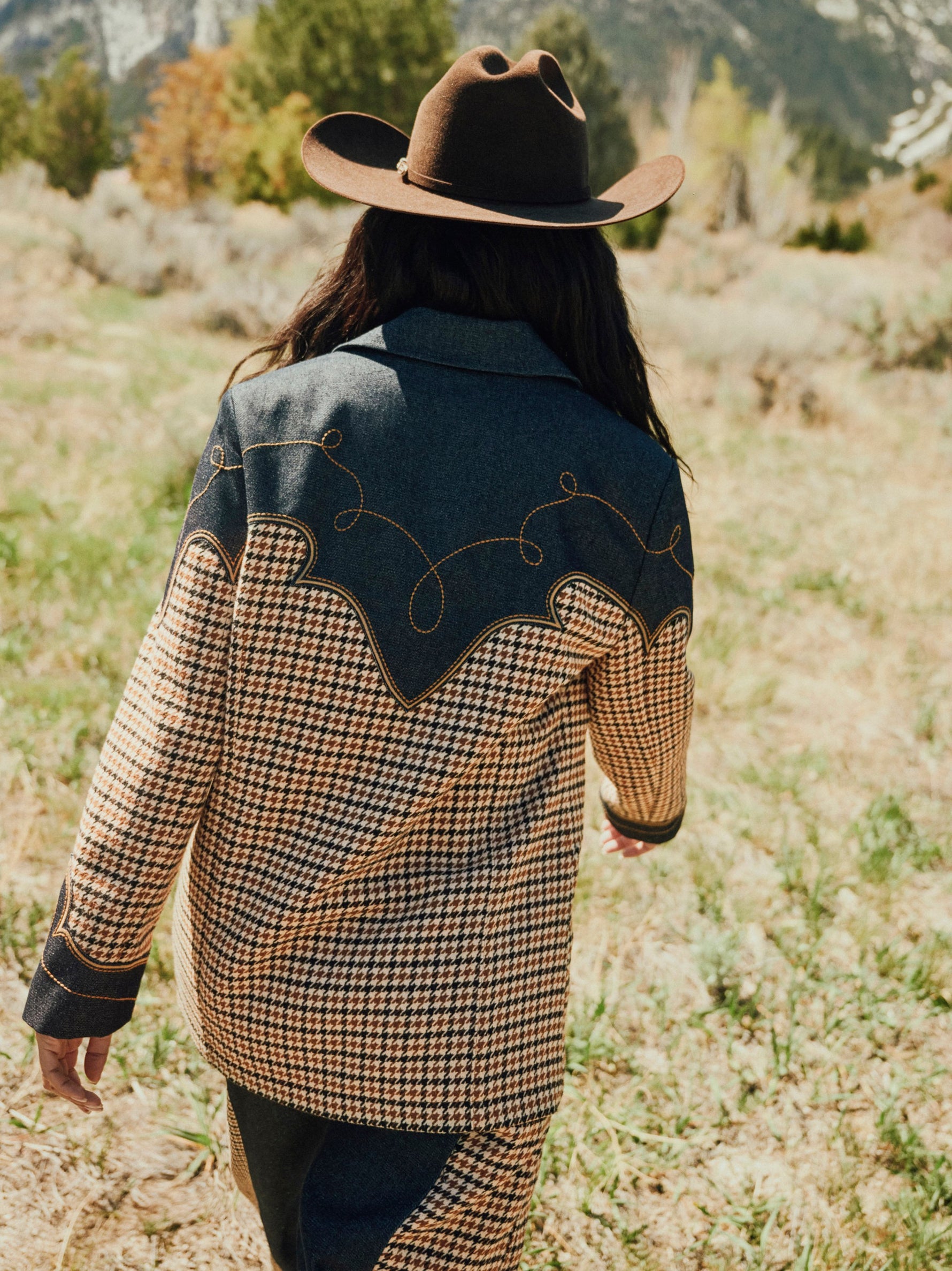 Western clothing Utah womens fashion rodeo Wrangler Womens Houndstooth Blazer Rinse SKU 112385984 Boltranchstore.com free shipping