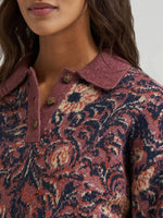 Womens western boutique rodeo Utah womens fashion Womens Ranch Polo Sweater in Mystic Floral SKU 112387593 Boltranchstore.com free shipping