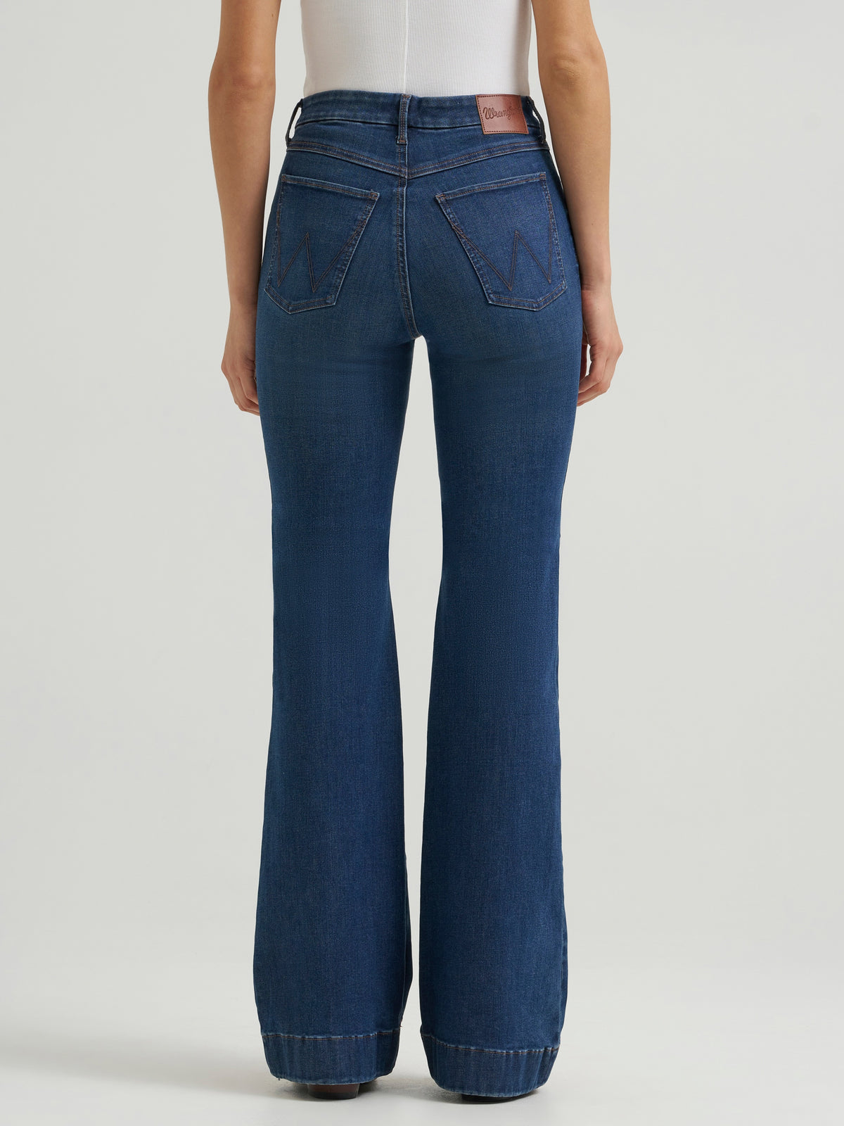 Wrangler Womens BESPOKE High Rise Trouser Jean Brooklyn classic W stitching across the back pockets and leather logo patch at the waistband ranch wear