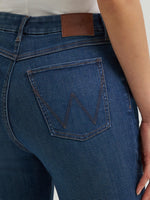 Wrangler Womens BESPOKE High Rise Trouser Jean Brooklyn signature W stitched back pocket in medium dark indigo wash womens western clothing