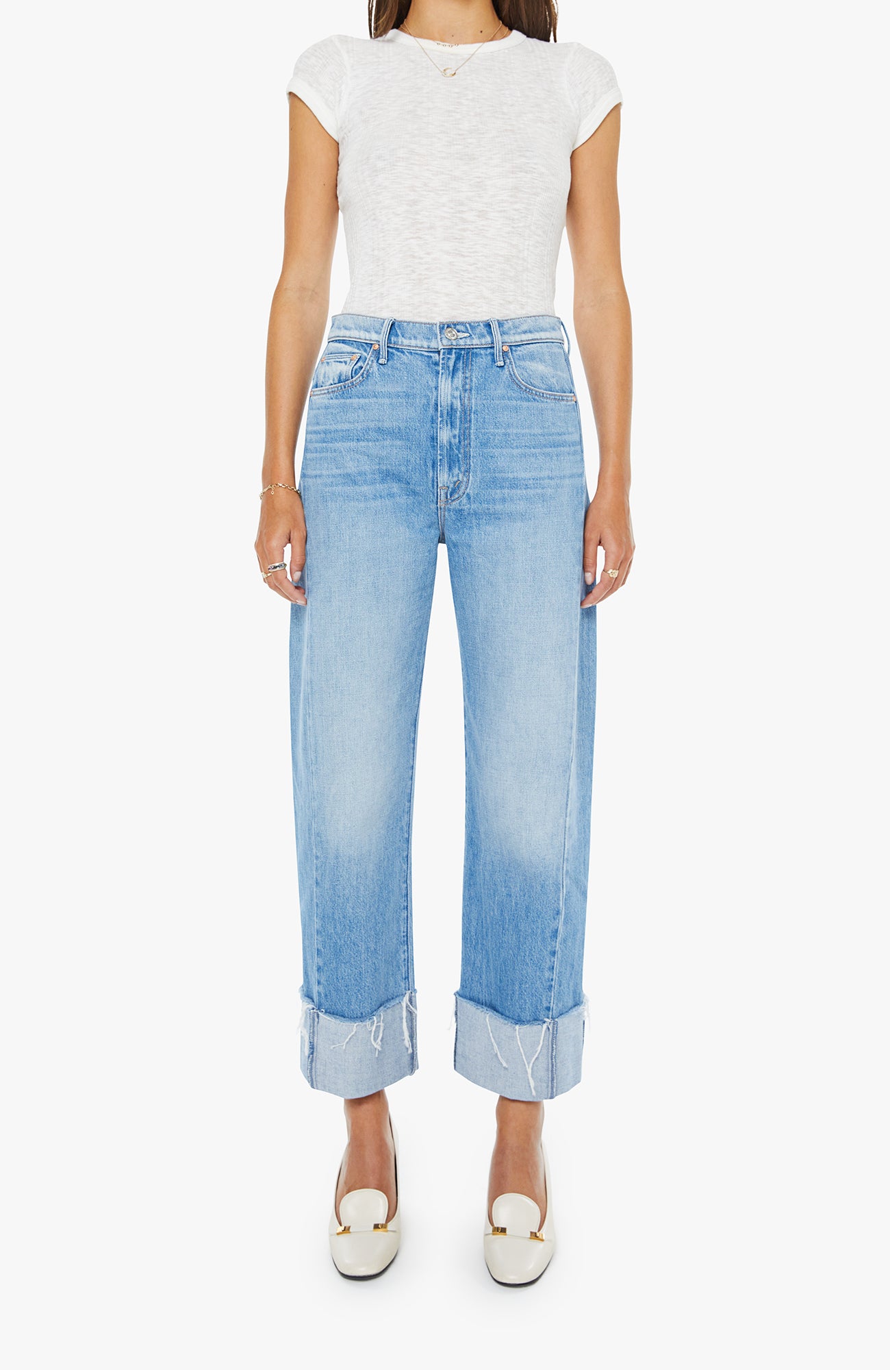 Mother Half-Pipe Ankle Cuff Fray in Last Bite 11406-1085-LBI womens cuffed denim Mother denim popular viral spring 2026 Boltranchstore.com Free Shipping