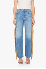 Mother The Fringe Half Pipe Button Sneak 11546-1085 folk star wash womens viral western jeans denim with fringe Boltranchstore.com Free Shipping