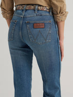 Wrangler Womens Retro Bailey High Rise Trouser Jean Shelby leather look logo patch and back pocket detail with vintage western character