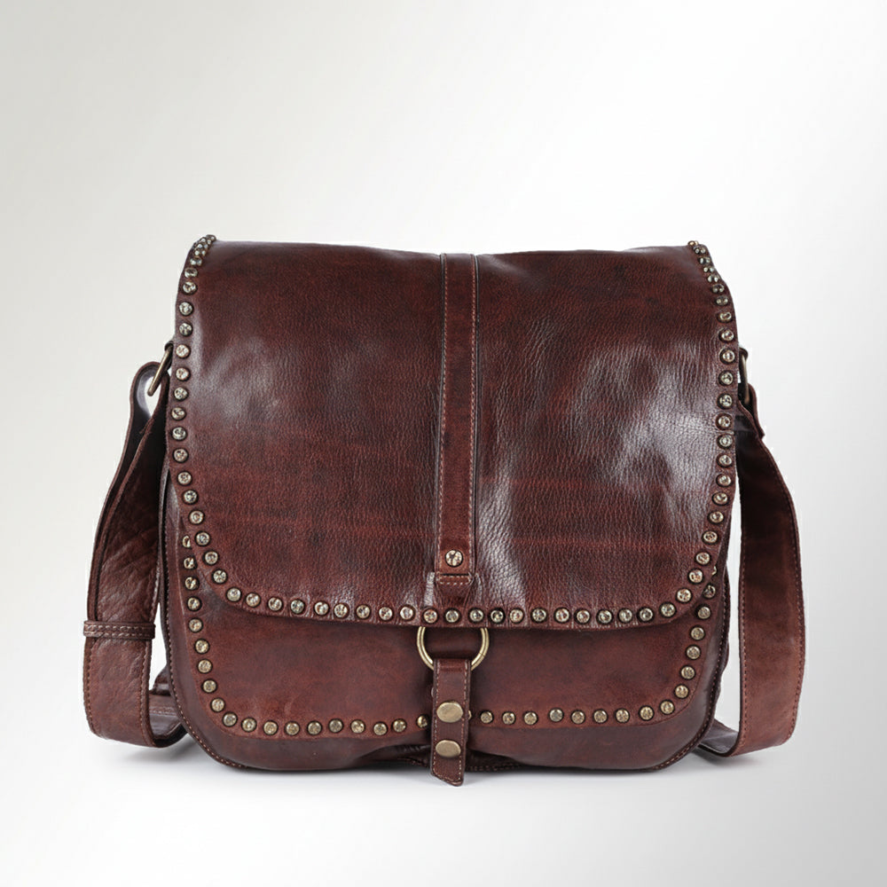American Darling Vintage Inspired Studded Crossbody flap front edged with riveted trim cowgirl