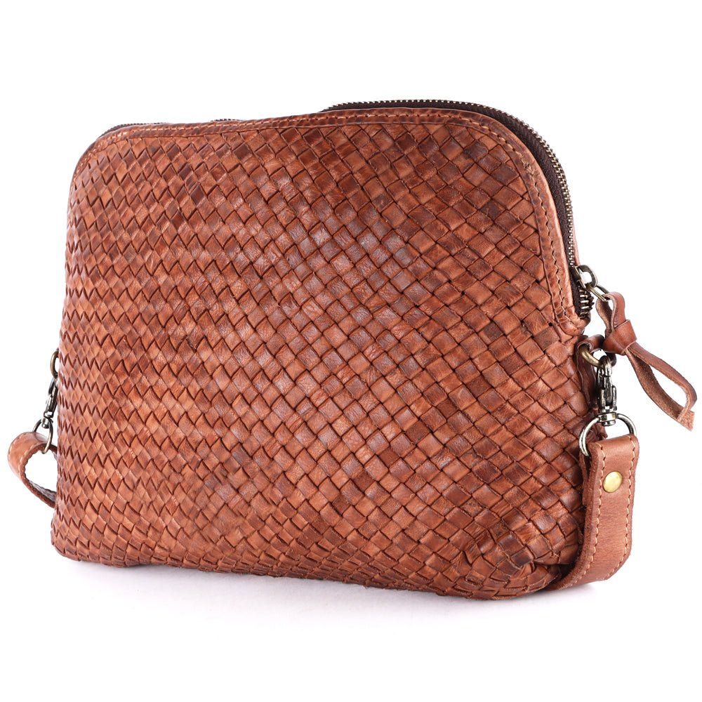 American Darling Crossbody Genuine Leather women bag western Bag woven braided full grain leather crossbody in tan brown womens western boutique Utah SKU NMBGM109D