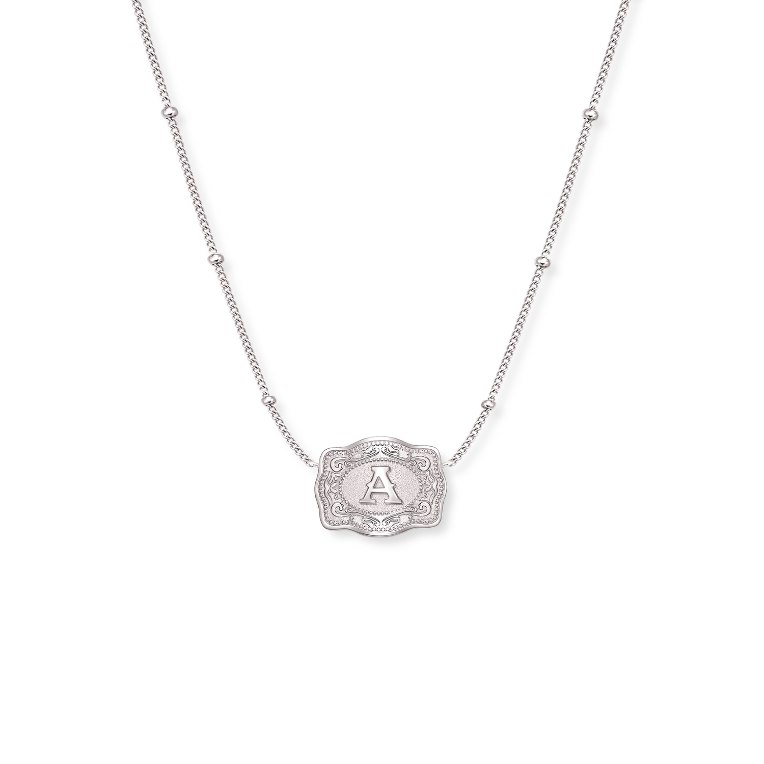 SpurWest Ultra Mini Belt Buckle Necklace (Initial) - Silver