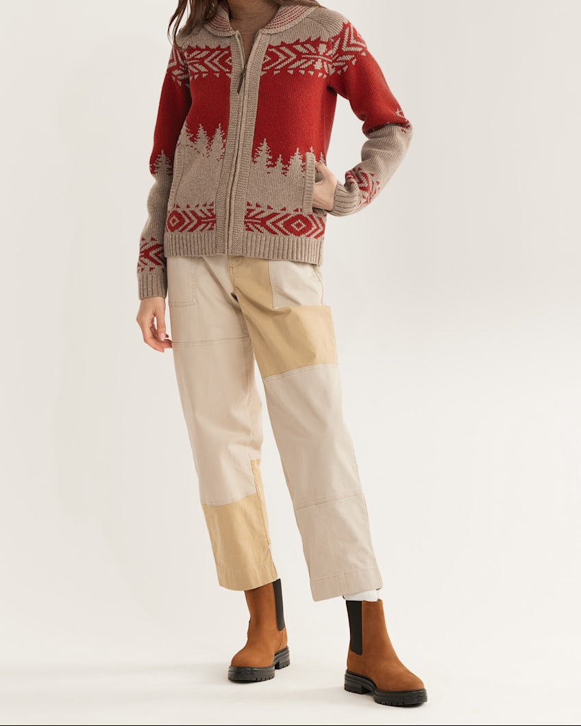 Pendleton Womens Alpine Lambswool Zip Cardigan - Natural & Scarlet