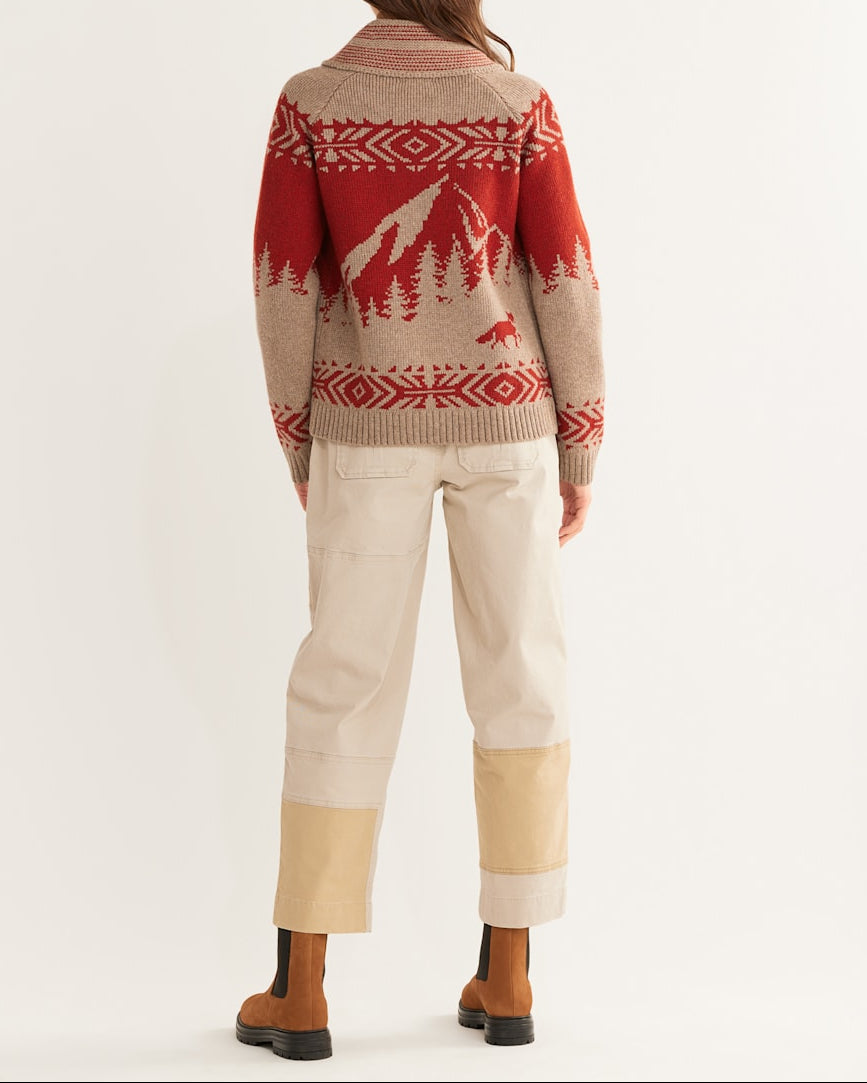 Pendleton Womens Alpine Lambswool Zip Cardigan - Natural & Scarlet