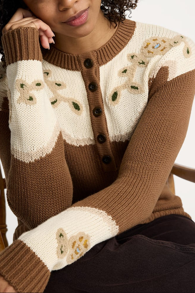 Pendleton Western Floral Henley Sweater TC0123 womens sweater brown flowers cardigan Boltranchstore.com free shipping