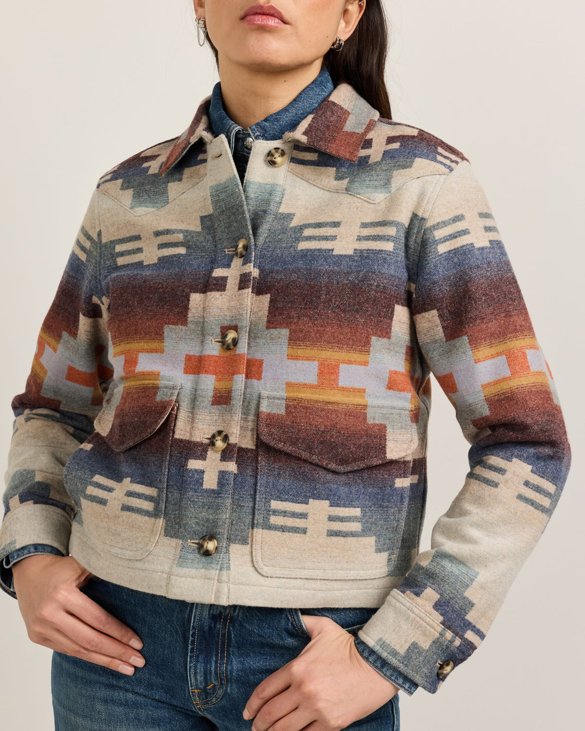 Western clothing womens fashion Pendleton Womens Dakota Western Jacket Shiprock Blue Mix TF687 Boltranchstore.com free shipping