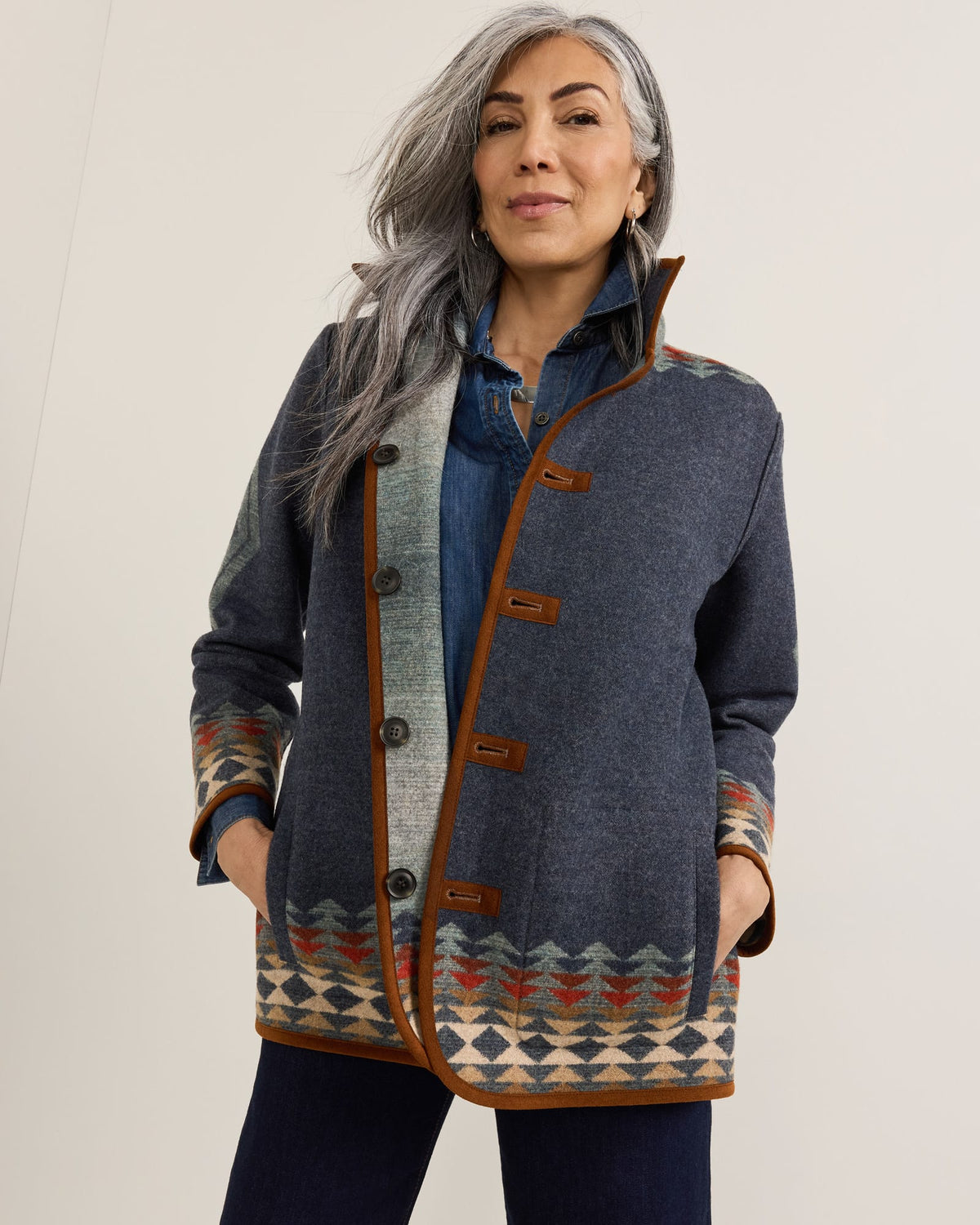 Pendleton Womens Reversible Harding Indigo Coat