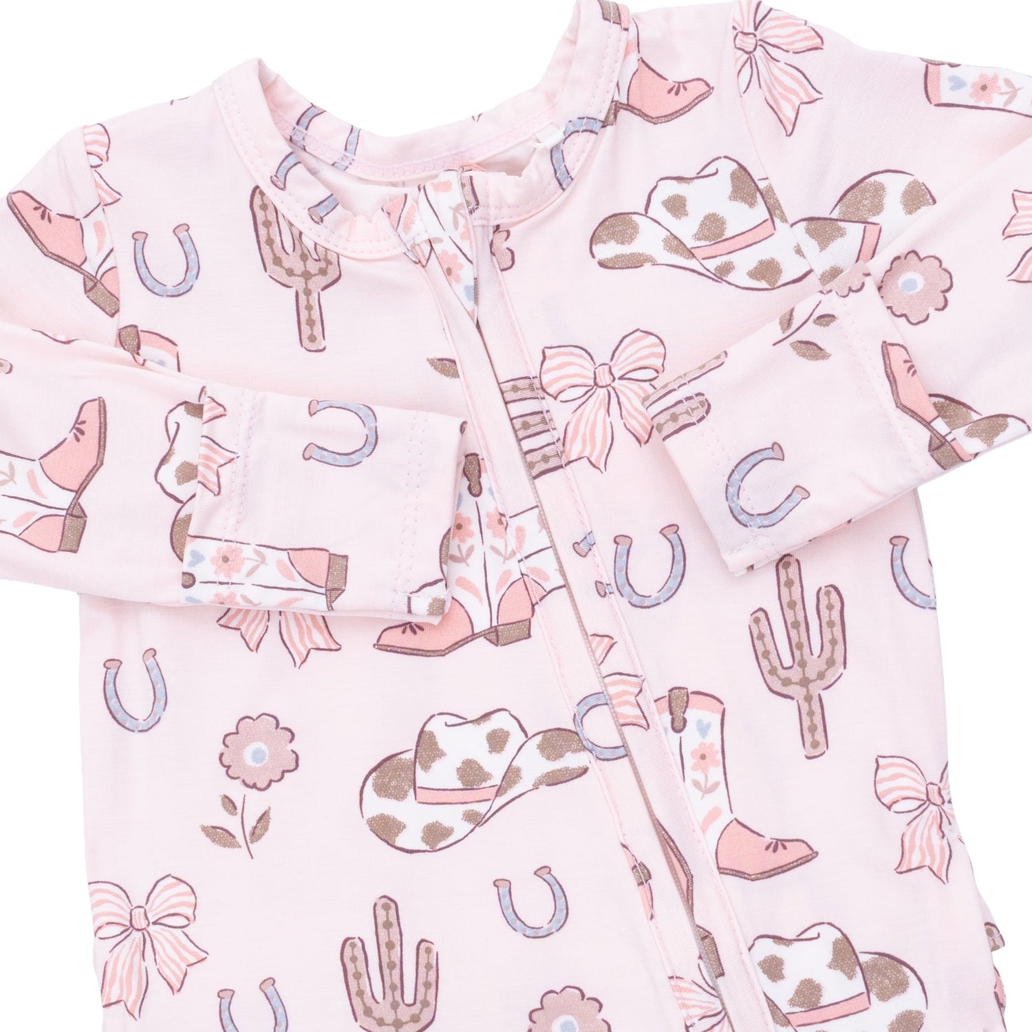 Cowgirl Boots and Bows 2 Way Ruffle Back Zipper