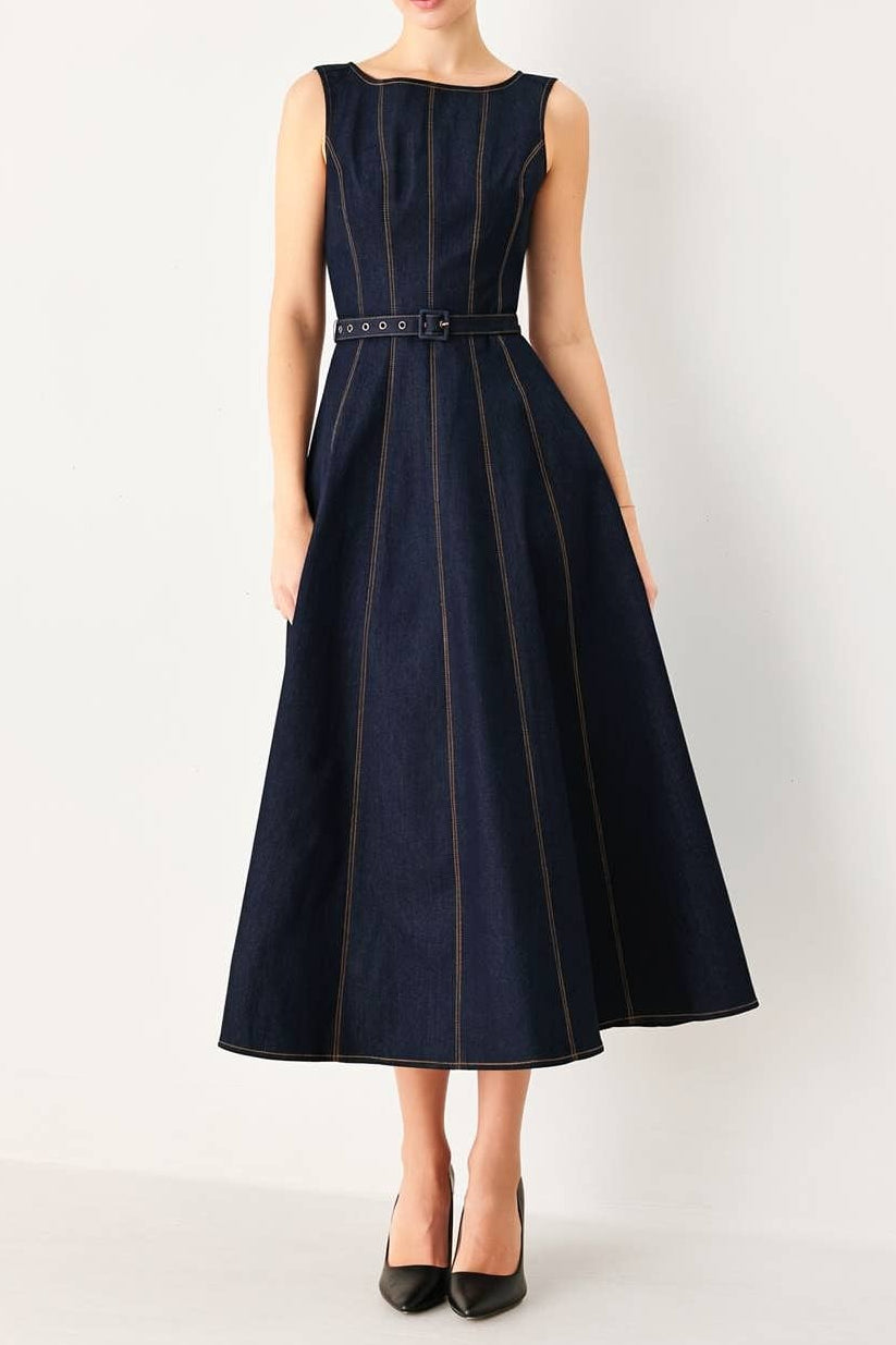 Flying Tomato Denim Midi Dress dark denim sleeveless midi dress womens western boutique Utah SKU FD2332
