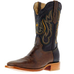 Mens western clothing rodeo R Watson Mens 11 Inch Toscama Miel Soto Cowhide and Soft Black Goat Square Toe Western Boot SKU RW80032