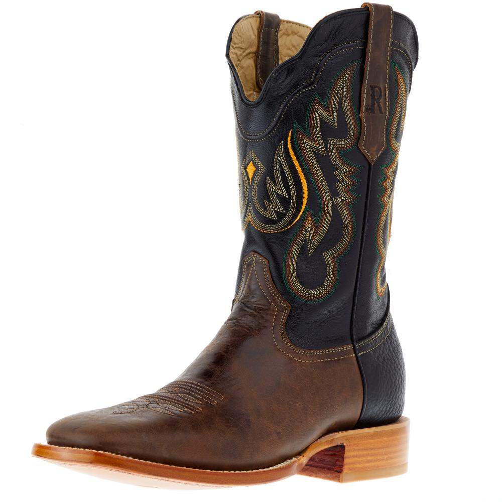 Mens western clothing rodeo R Watson Mens 11 Inch Toscama Miel Soto Cowhide and Soft Black Goat Square Toe Western Boot SKU RW80032