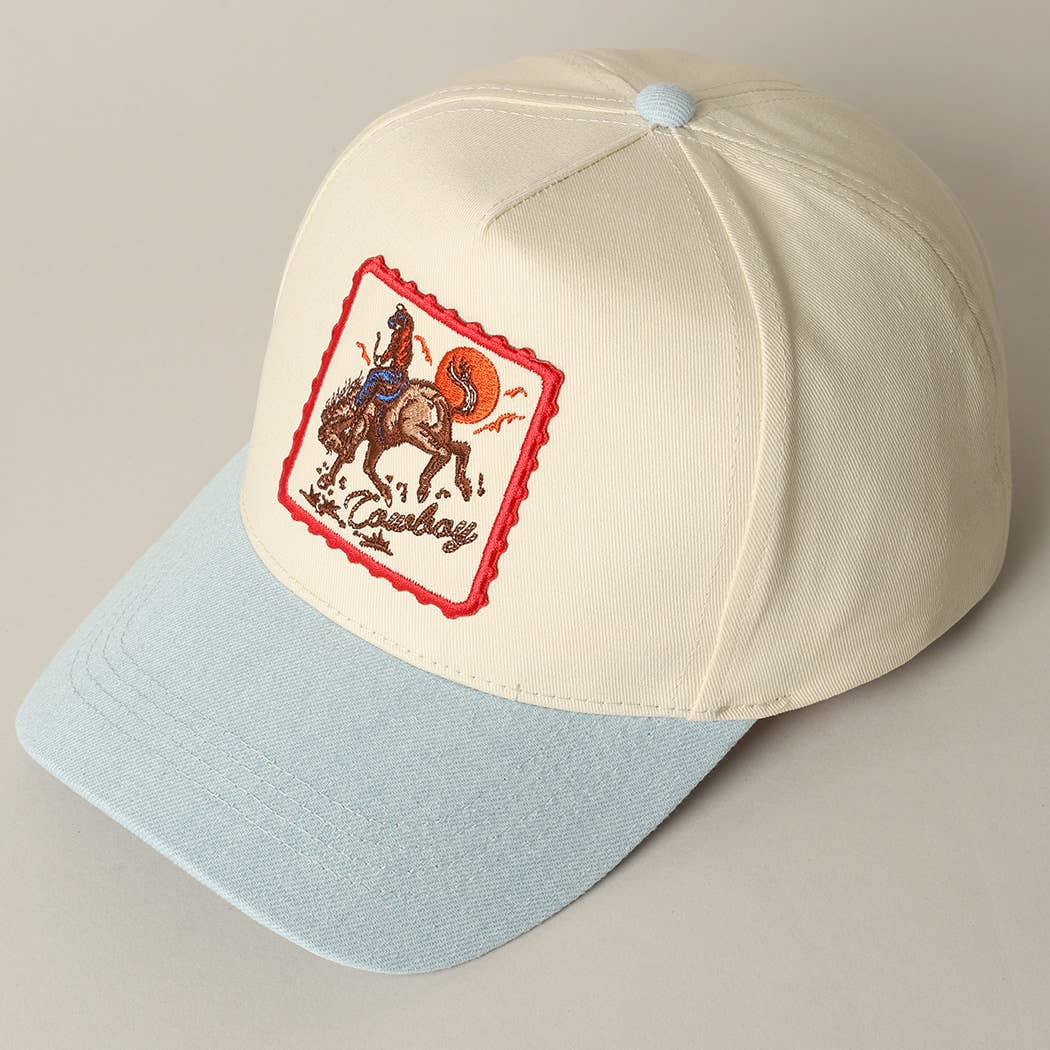 Detailed Cowboy Horse Embroidery Patch Denim Cap