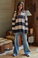 Western clothing womens fashion Utah boutique Fontaine Half Zip Long Sleeve Sweater Charcoal Cream SKU W2199 Boltranchstore.com free shipping