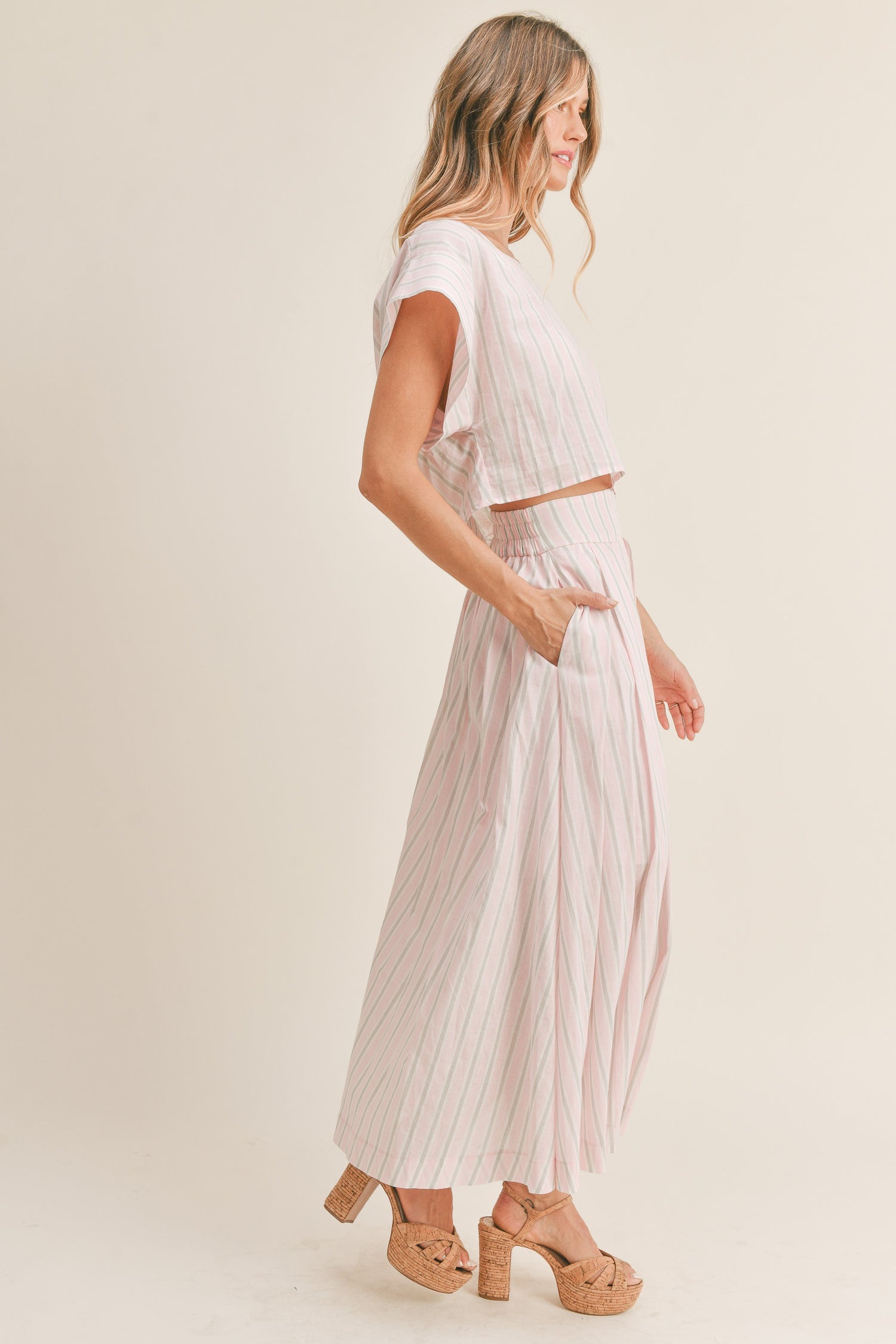 Stripe Square Neck Top & Skirt Set