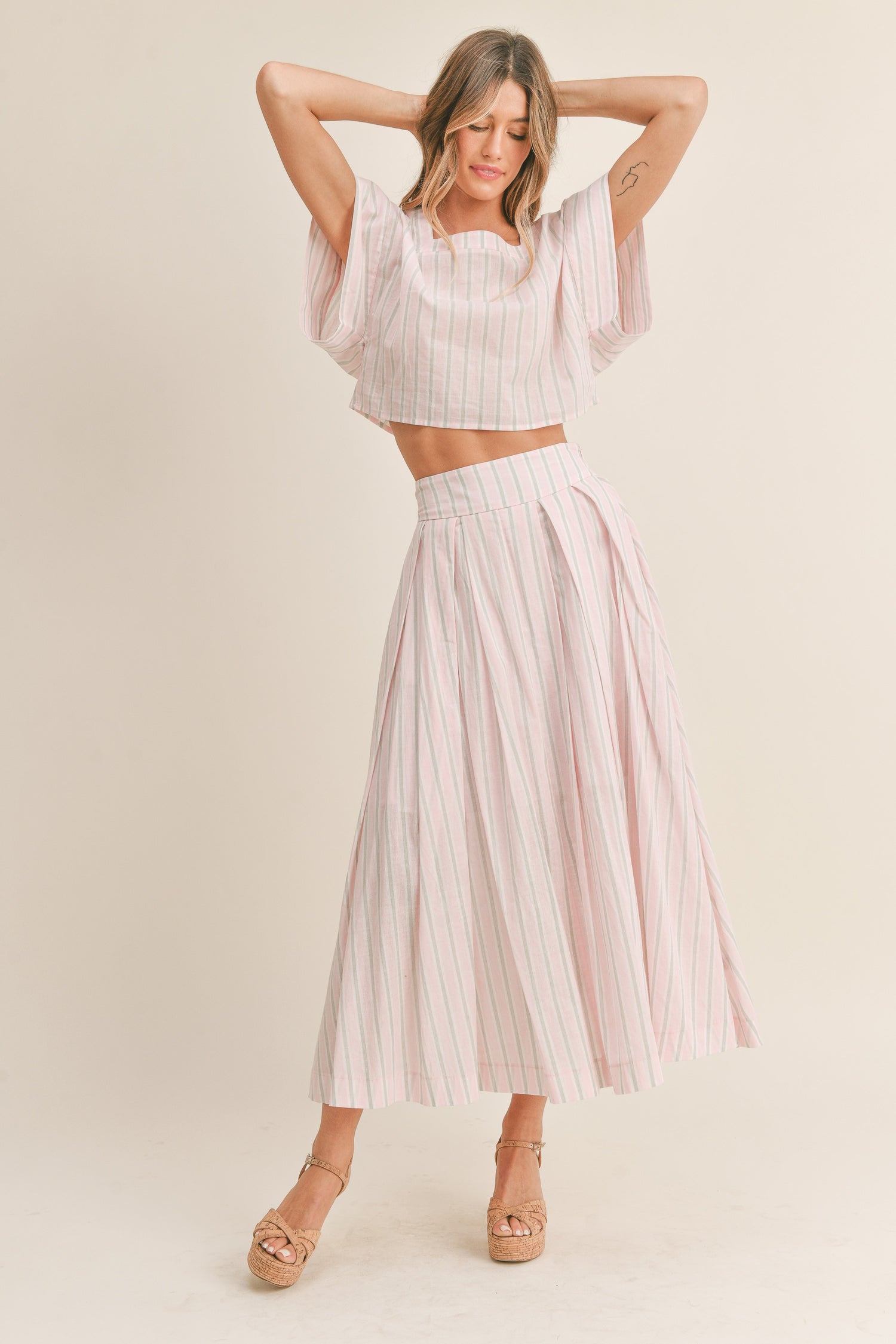 Stripe Square Neck Top & Skirt Set