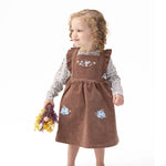 Western baby clothing kids western boutique Utah Hazel Floral Pinafore Dress and Long Sleeve Bodysuit Set 179BF26HFL Hazel Floral Pinafore Dress Set little girls dress thats brown with blue flowers 