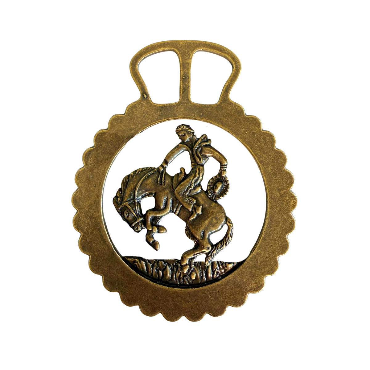 Fringe Slide Harnessed Bronc Rider brass western clothing