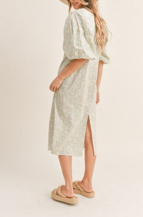 Womens Floral Puffed Sleeve Dress