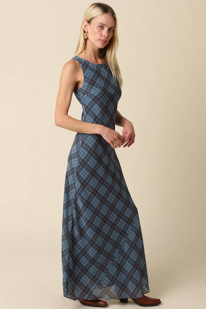 Carole Plaid Mesh Maxi Dress