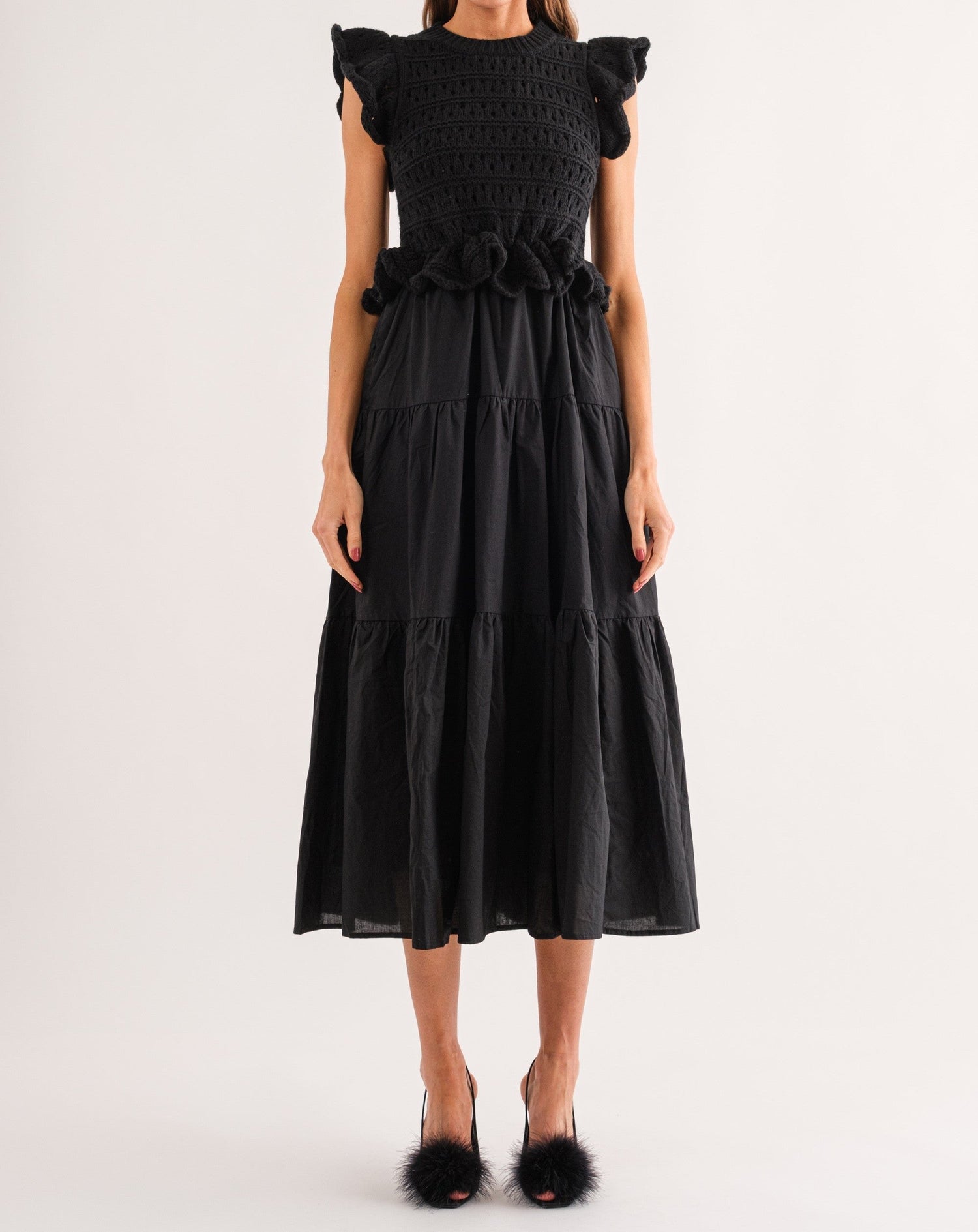 Laura Combination Dress - Black