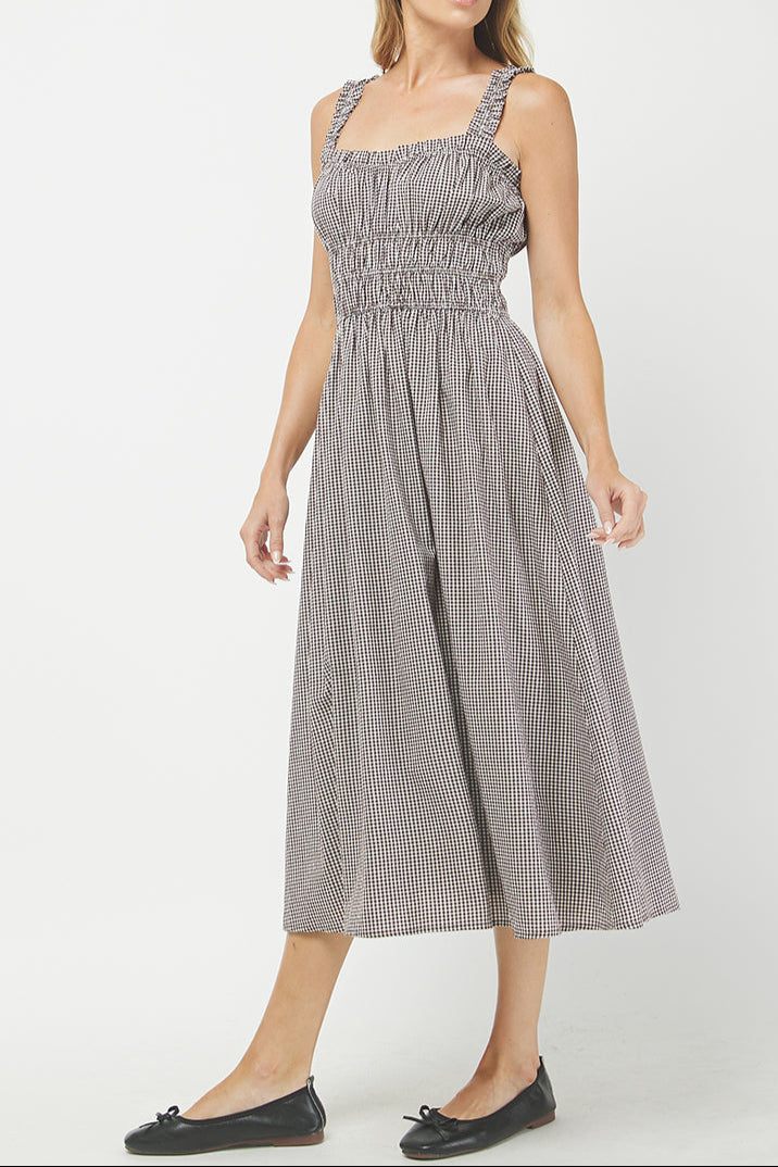 Mable Gingham Ruffle Strap Maxi Dress