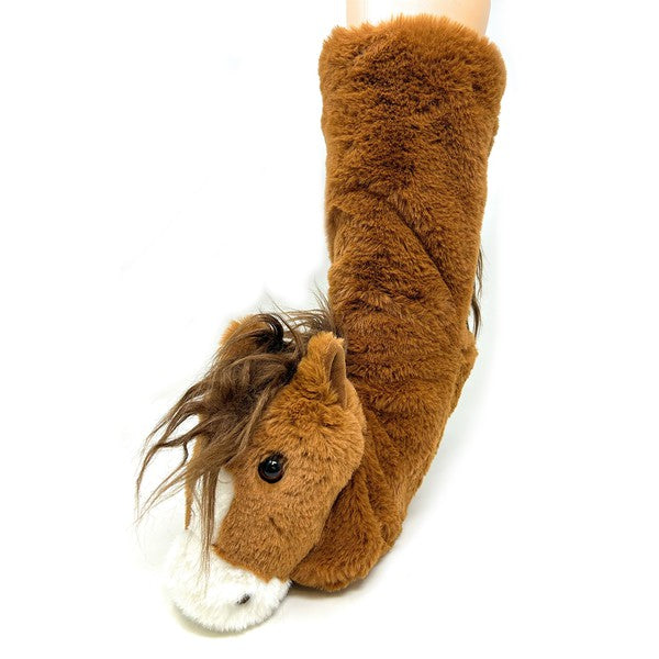 Horse Play Kids Plush Animal Slipper Socks