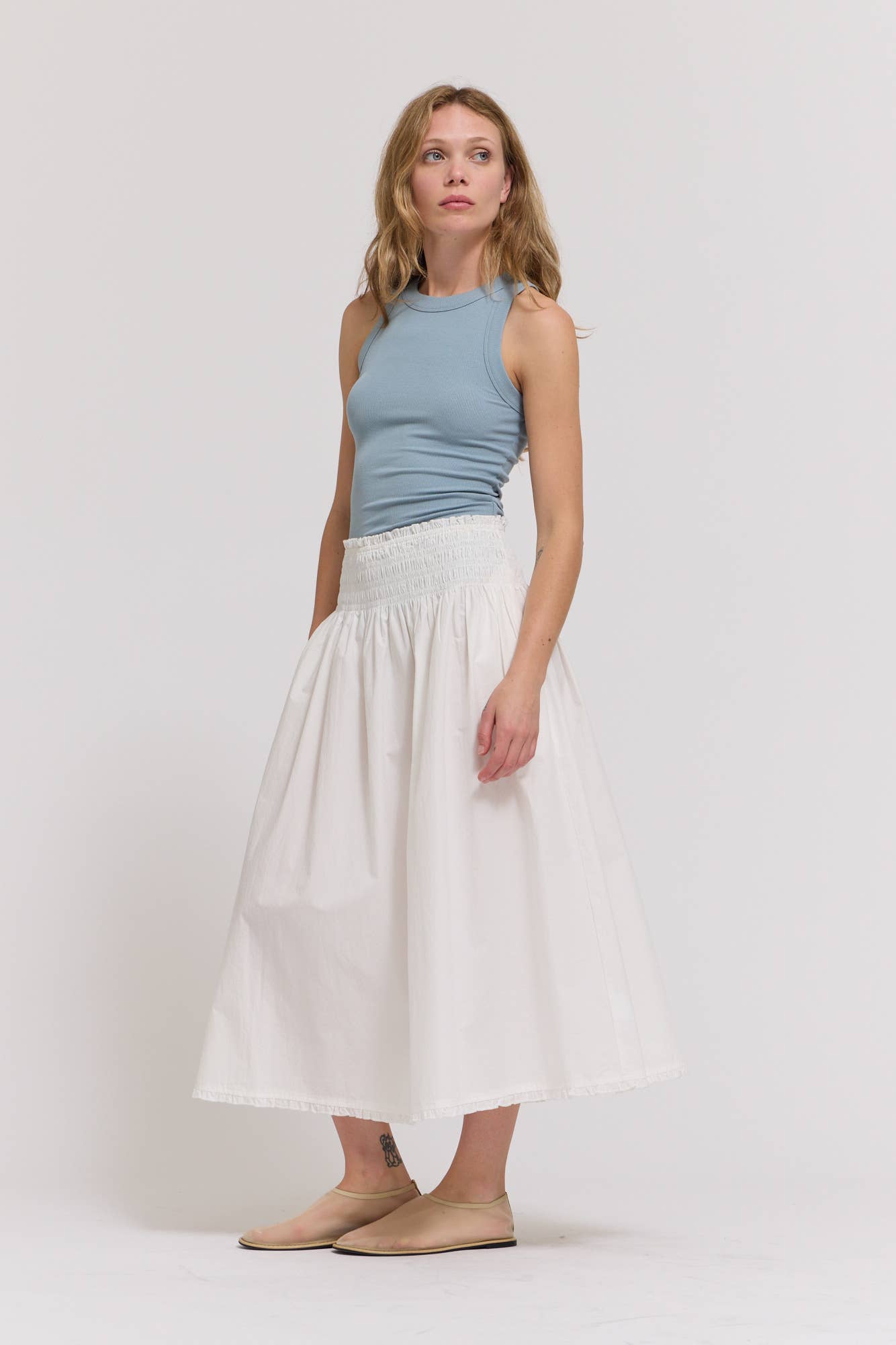 Adri Eyelet Trim Smocked Waist Skirt