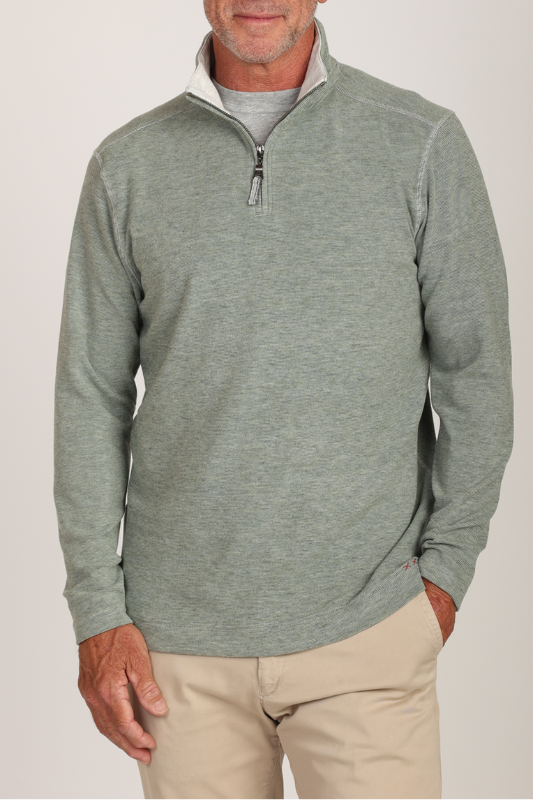 olive green striped pullover quarter zip super soft True Grit boltranchstore.com