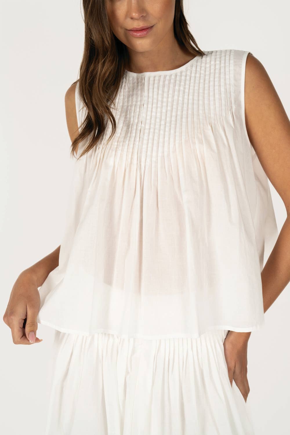 Eliza Pintuck Sleeveless Peplum Top