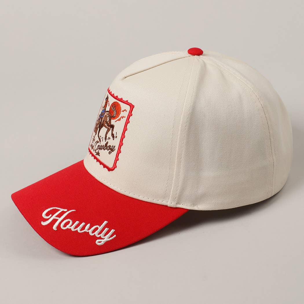 Cowboy Horse Embroidery Red Beige Hat