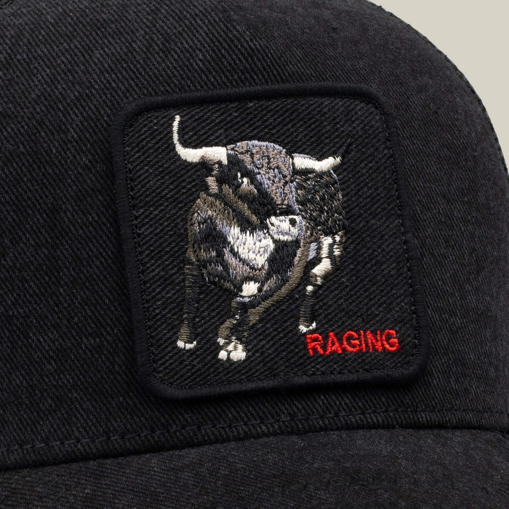 Goorin Bros Denim Raging embroidered patch framed clean on the crown with tonal stitching western fashion
