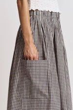 Amanda Pleat Waist Gingham Skirt black and white plaid gingham ballerina farms skirt clothing popular viral five marys womens elastic comfortable skirt