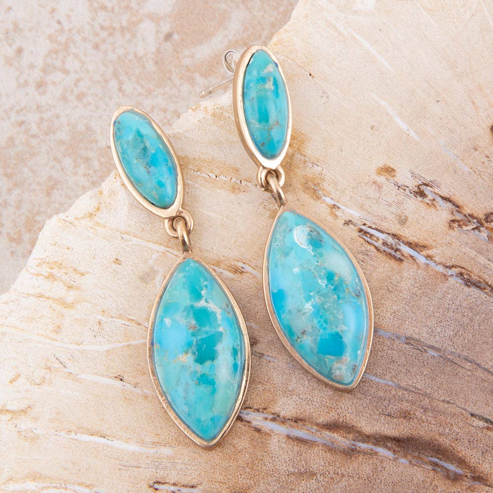 Champion Blue Turquoise Golden Drop Earrings
