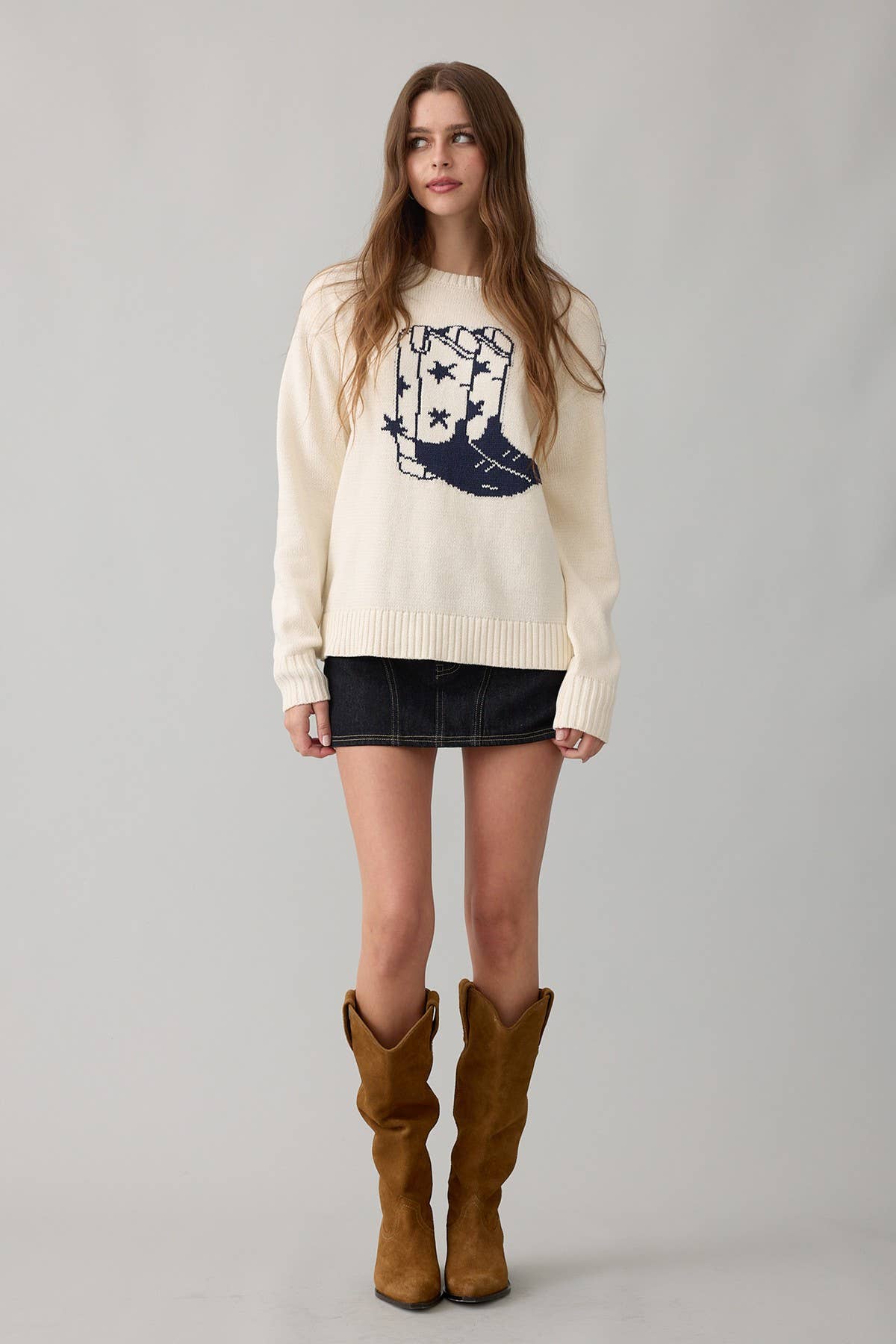 Western Boot Motif Sweater