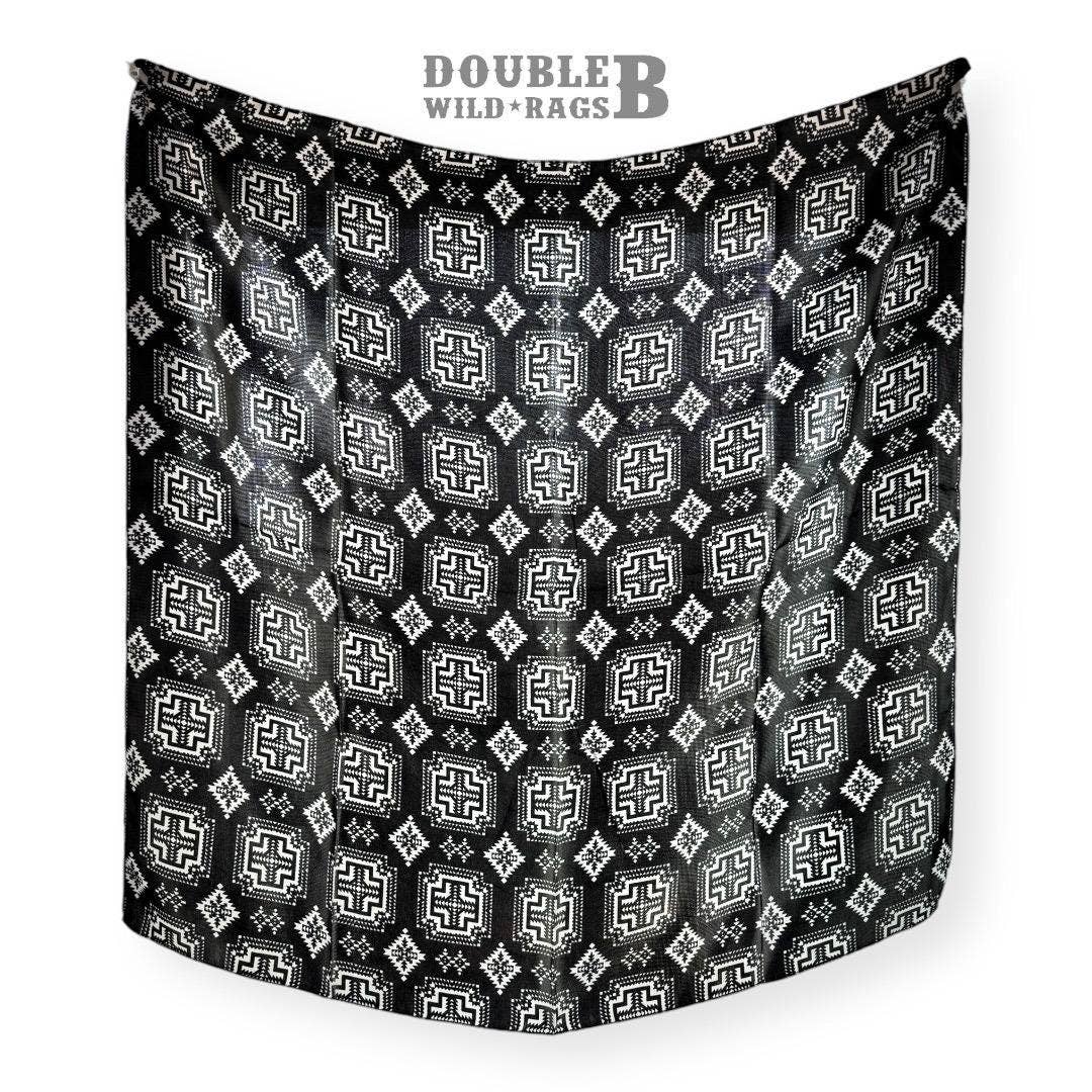100% Silk Wild Rag Black and White Native