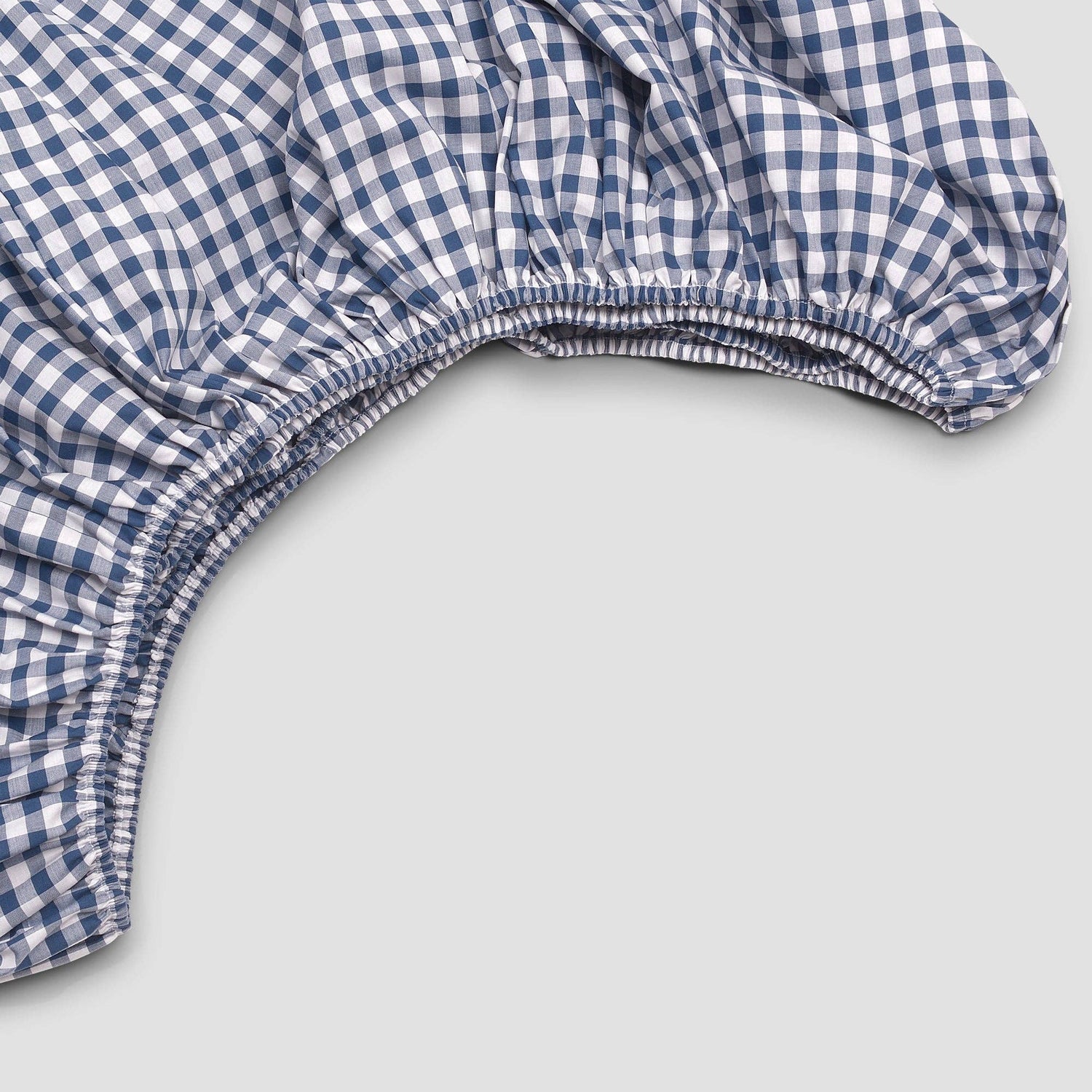 Indigo Small Gingham Cotton Fitted Sheet
